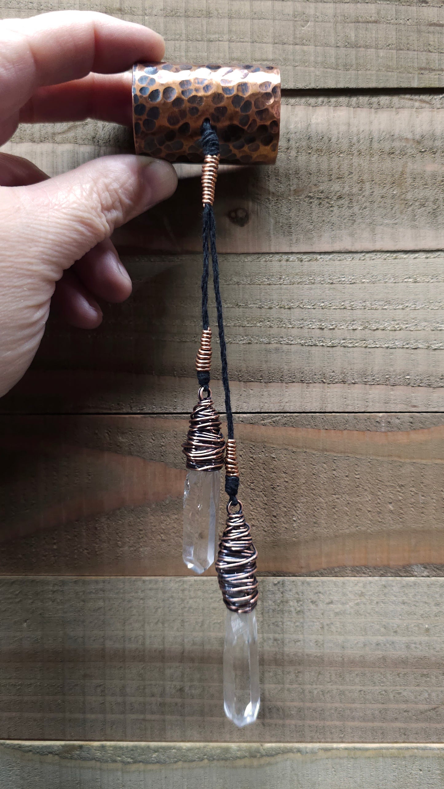 Arkansas Quartz Copper Hair Cuff, Horizontal