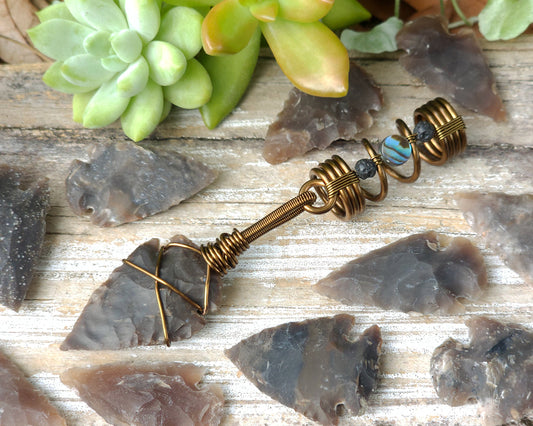 Dark Brown Jasper Arrowhead, Hair Jewelry