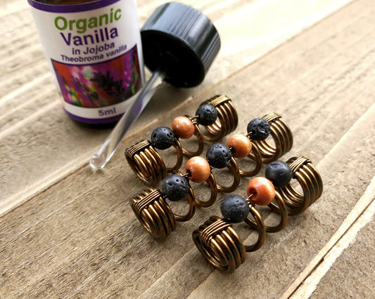 A side view of Diffuser Dread Bead set of 3.