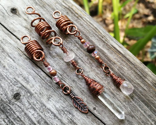 A close up view of Rose Quartz Loc Beads Set of 3.
