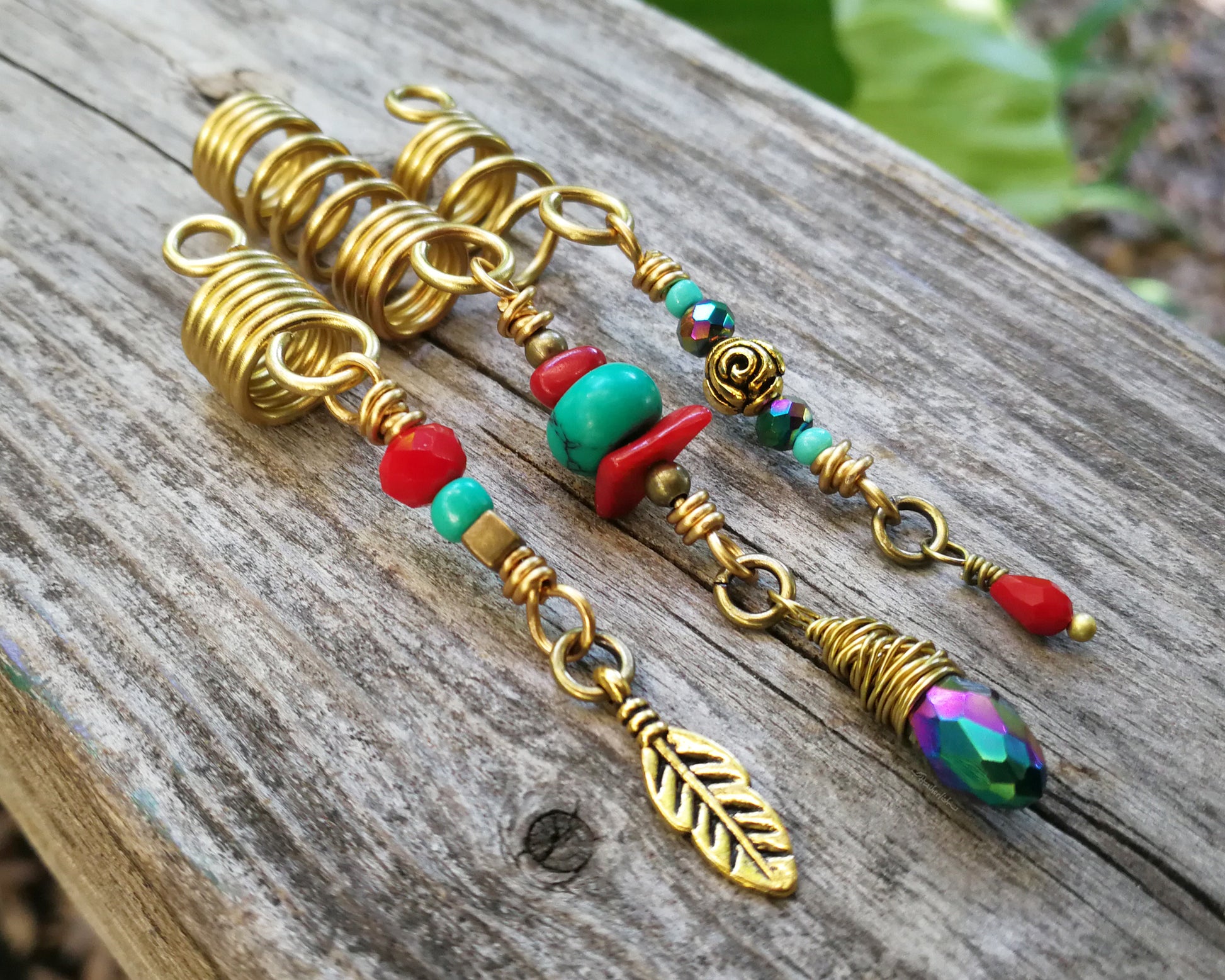 A back view of Fun, Funky Dread Beads Set of 3.