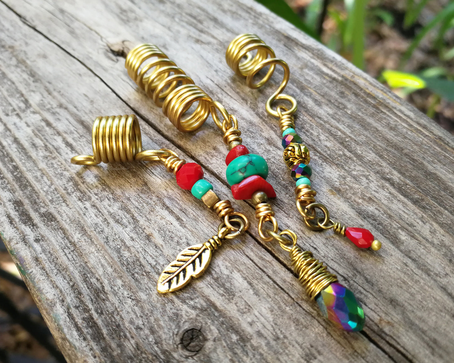 A top view of Fun, Funky Dread Beads Set of 3.