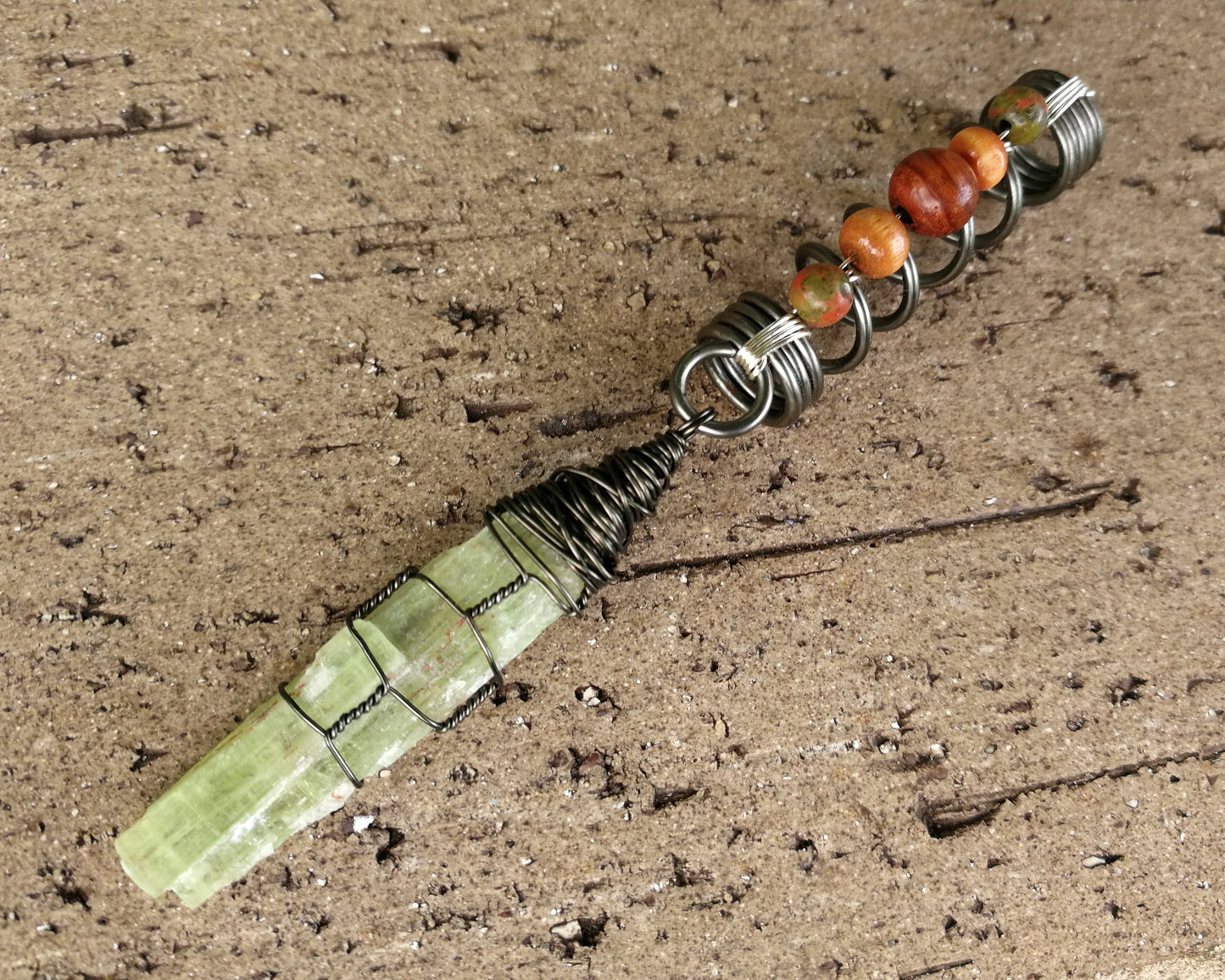 Green Kyanite, Hematite Dread Bead