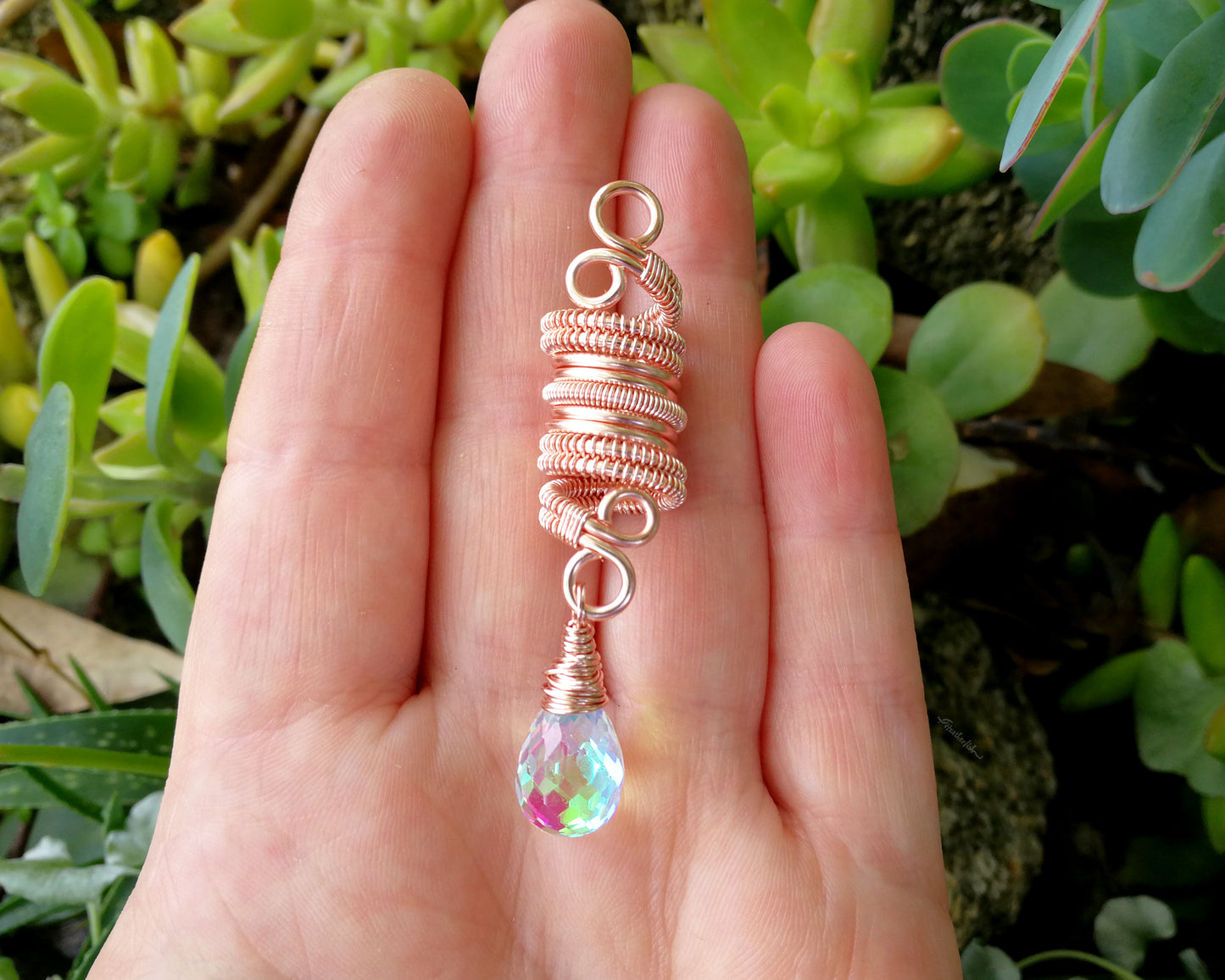 Rainbow Fire Glass Loc Bead, Rose Gold