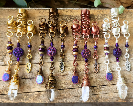 Quartz Set of 3 Dread Beads, all color options, on a wood background.