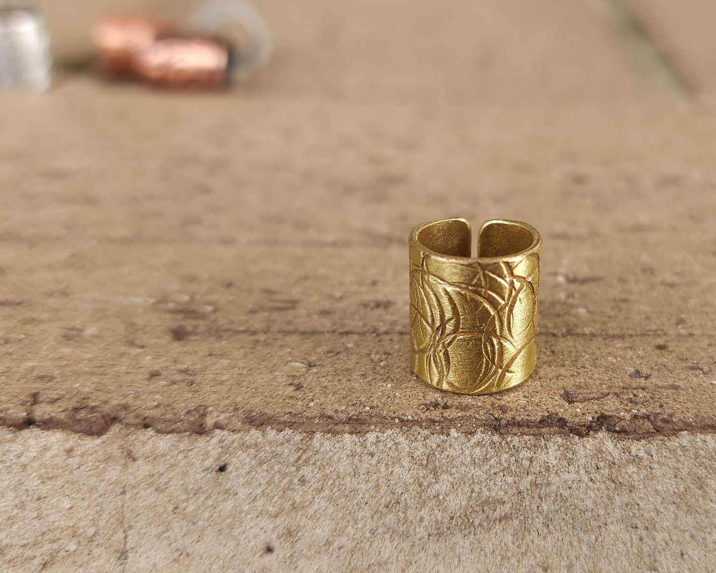 Polished Brass Textured Hair Cuff Option.