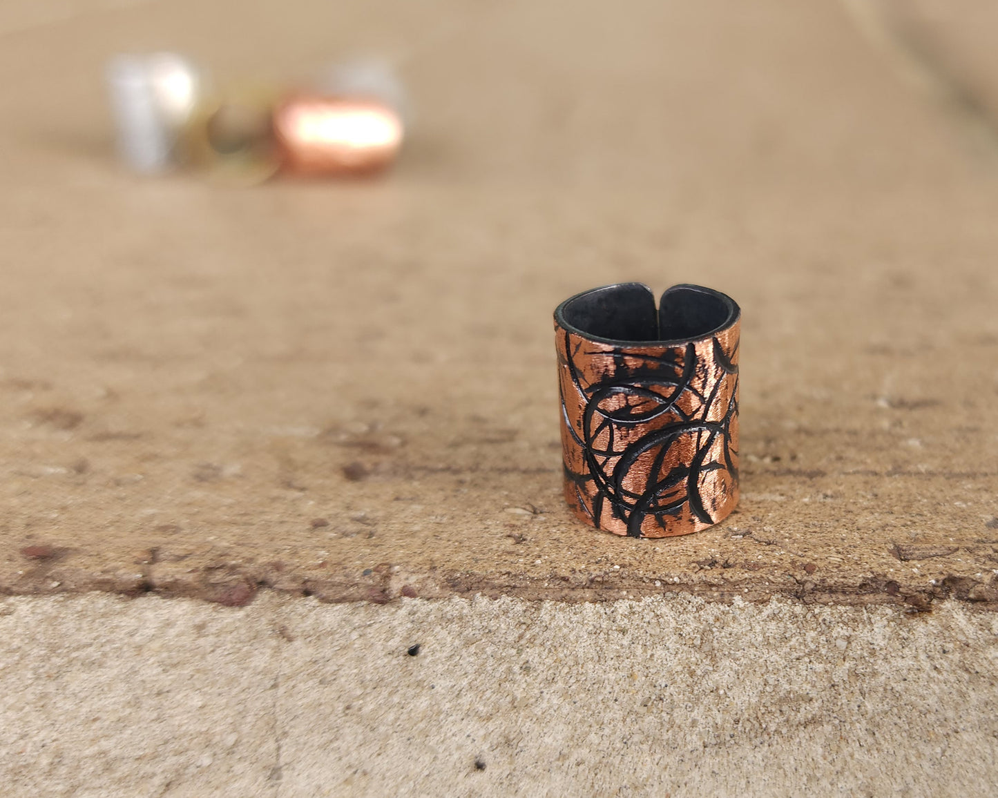 Oxidized Copper Textured Hair Cuff Option.