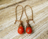 Red Jasper Earrings, Oxidized Copper
