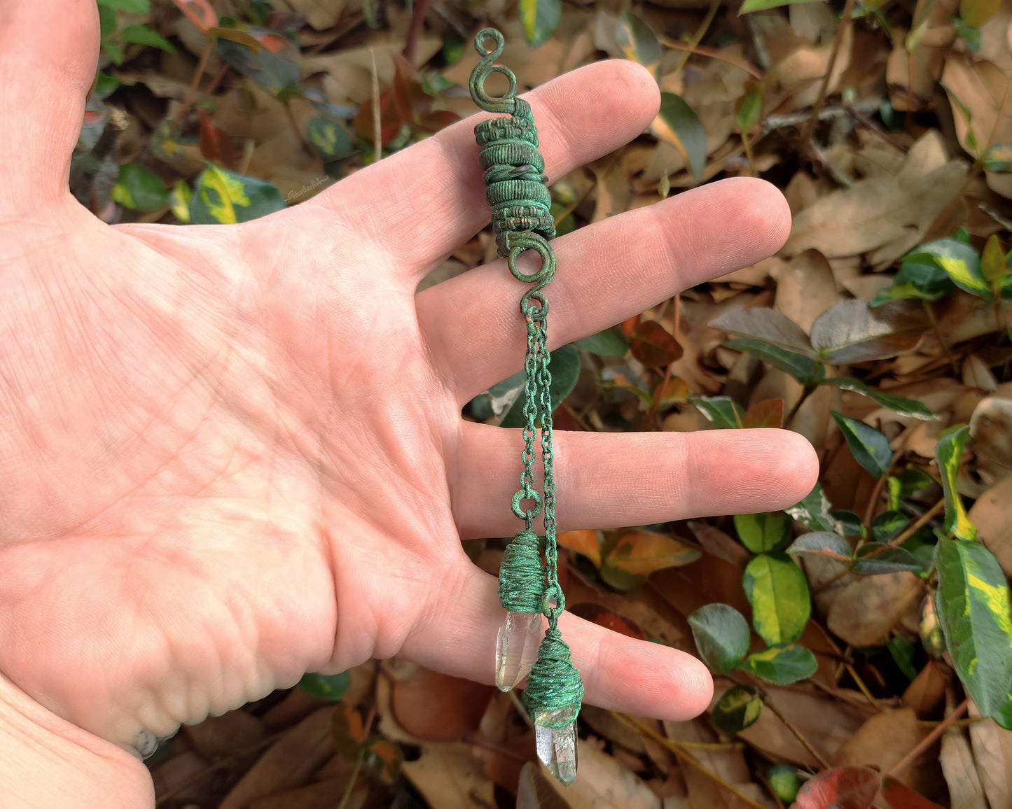 Patinated Copper Twin Quartz Dread Bead