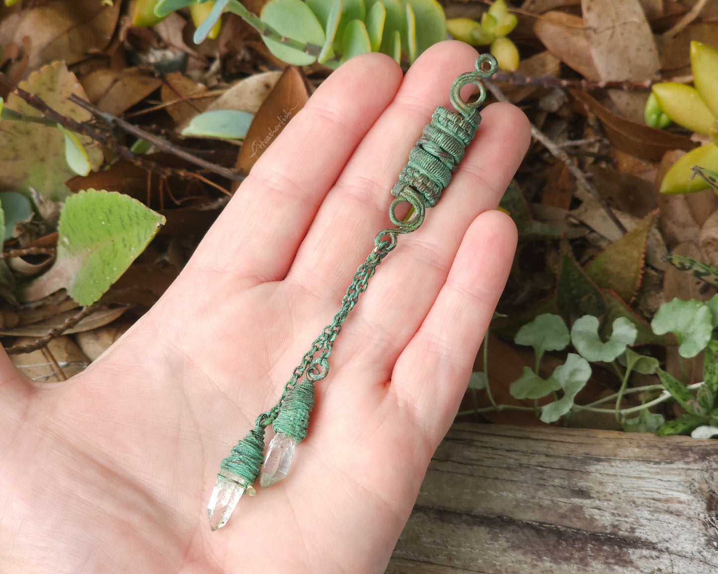 Patinated Copper Twin Quartz Dread Bead