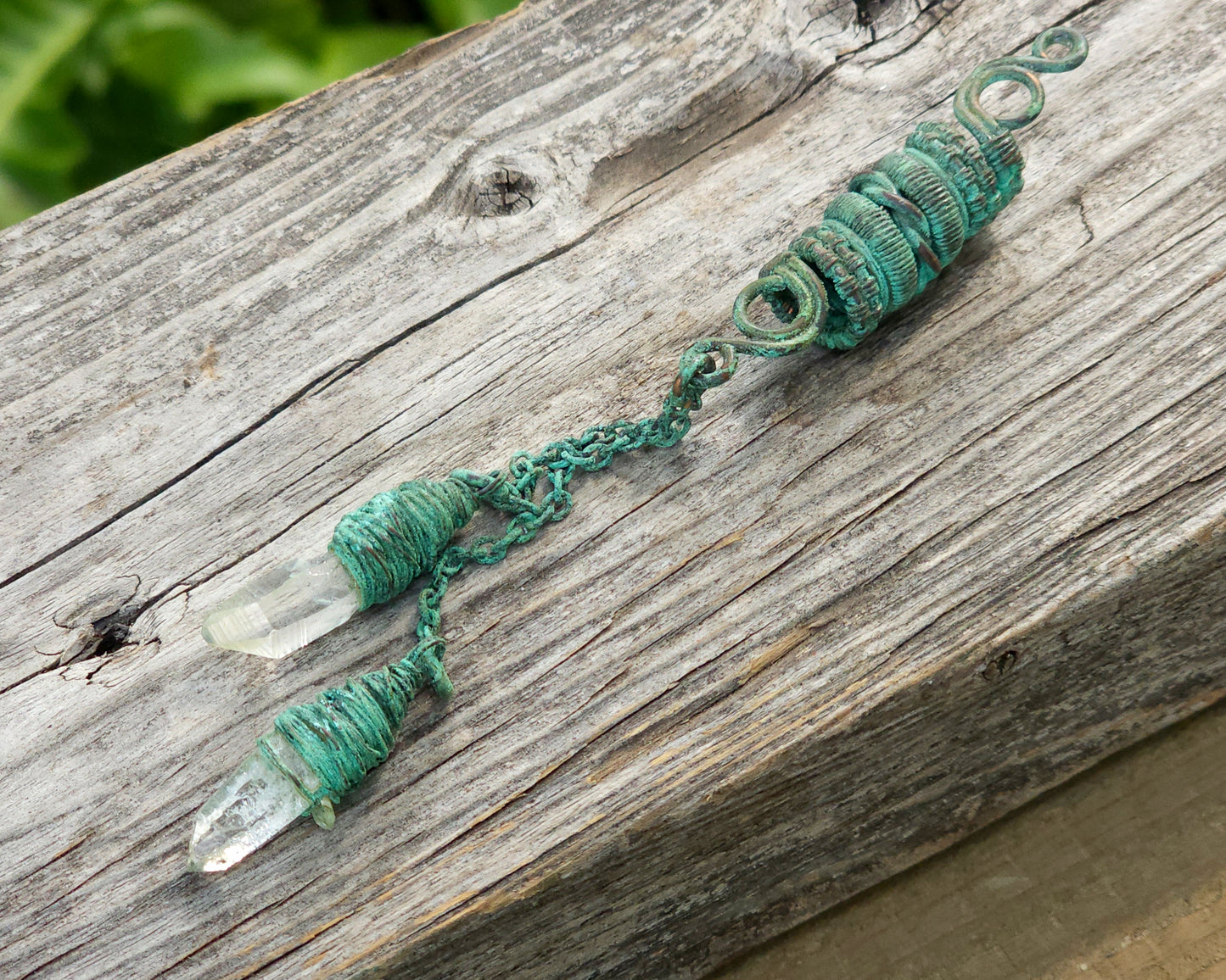 Patinated Copper Twin Quartz Dread Bead