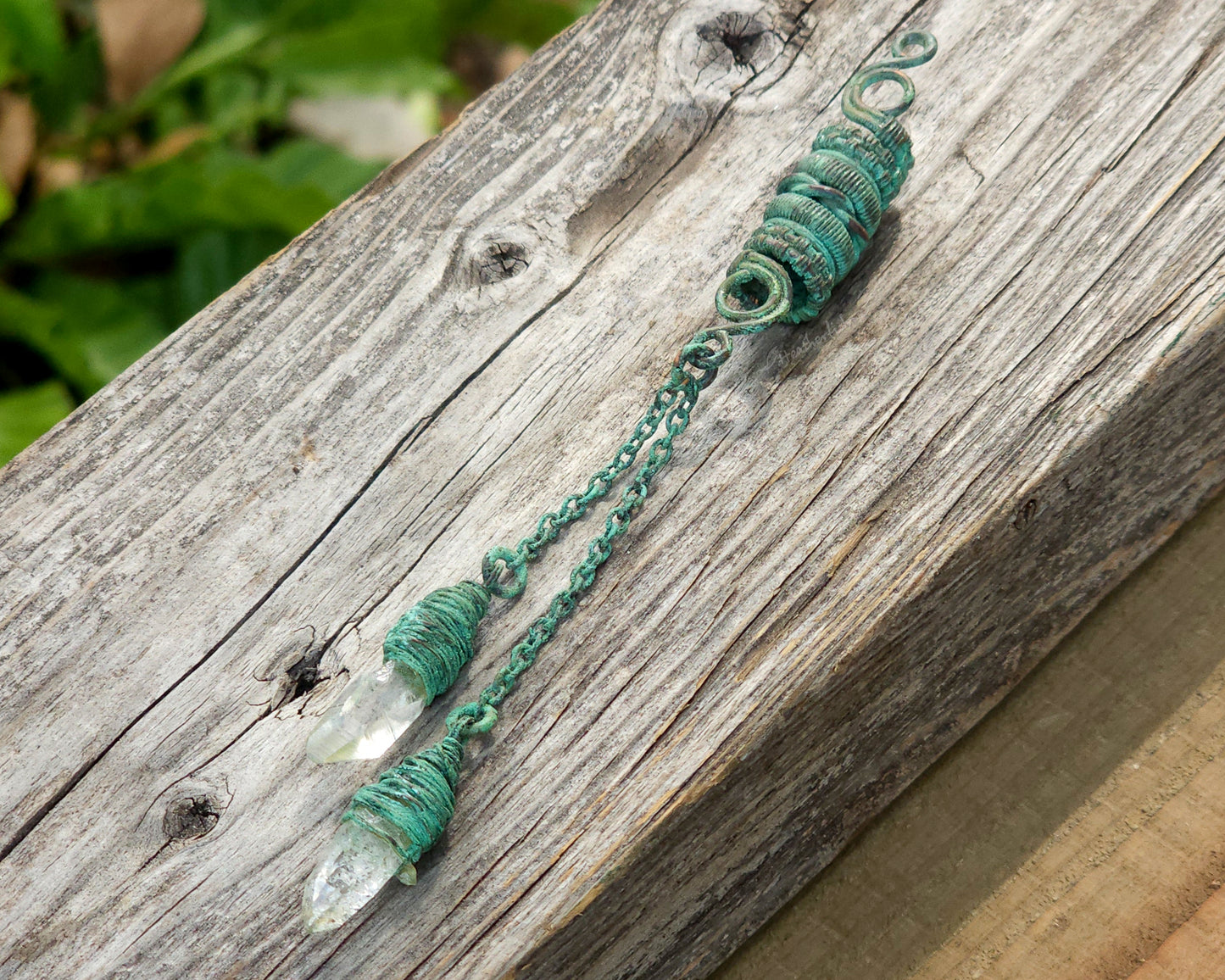 Patinated Copper Twin Quartz Dread Bead