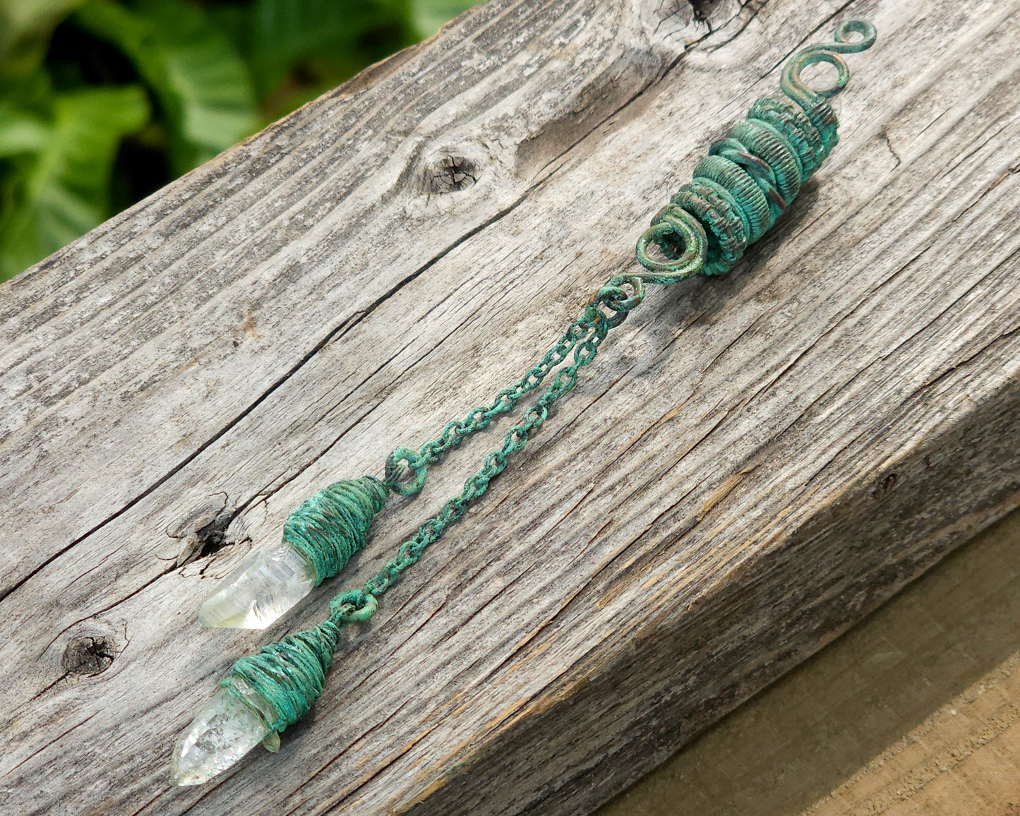 Patinated Copper Twin Quartz Dread Bead