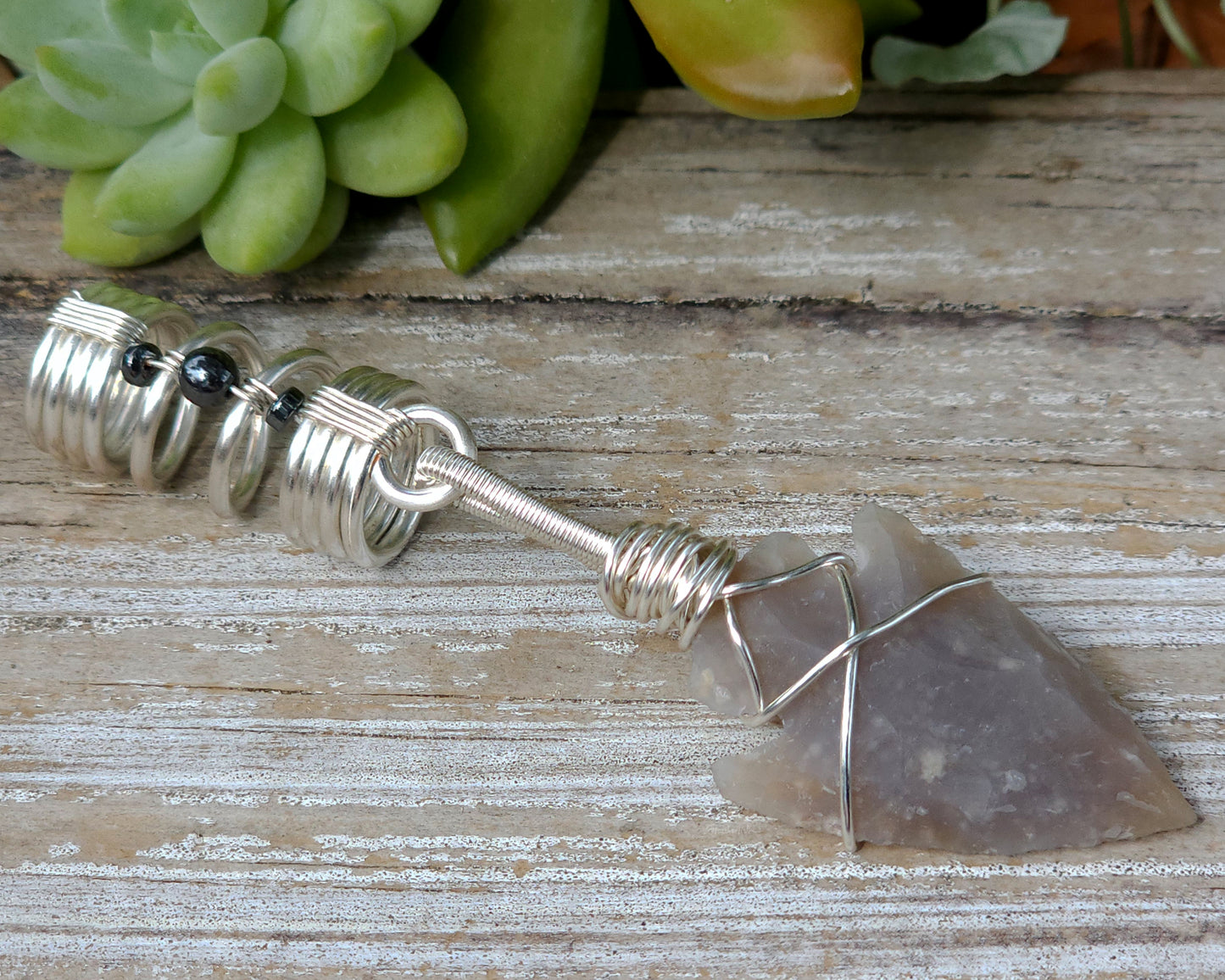 Gray Jasper Arrowhead, Hair Jewelry