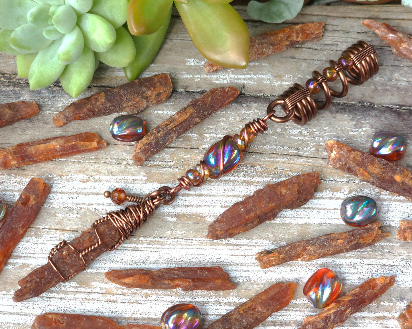 Orange Kyanite Hair Bead, Hessonite Garnet