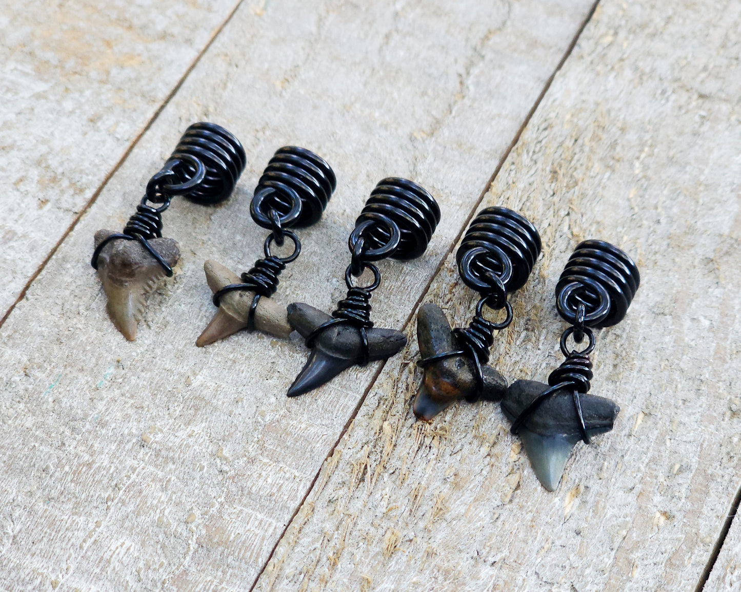 Fossilized Shark Teeth, Set of 5, Hair Jewelry