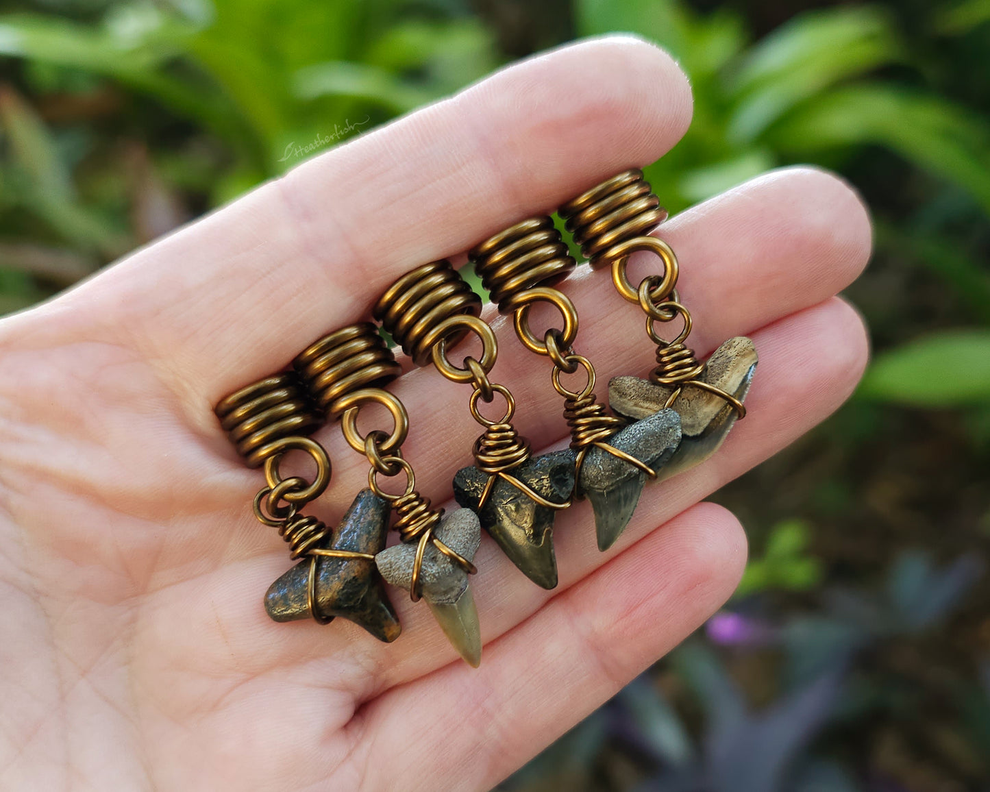 Fossilized Shark Teeth, Set of 5, Hair Jewelry