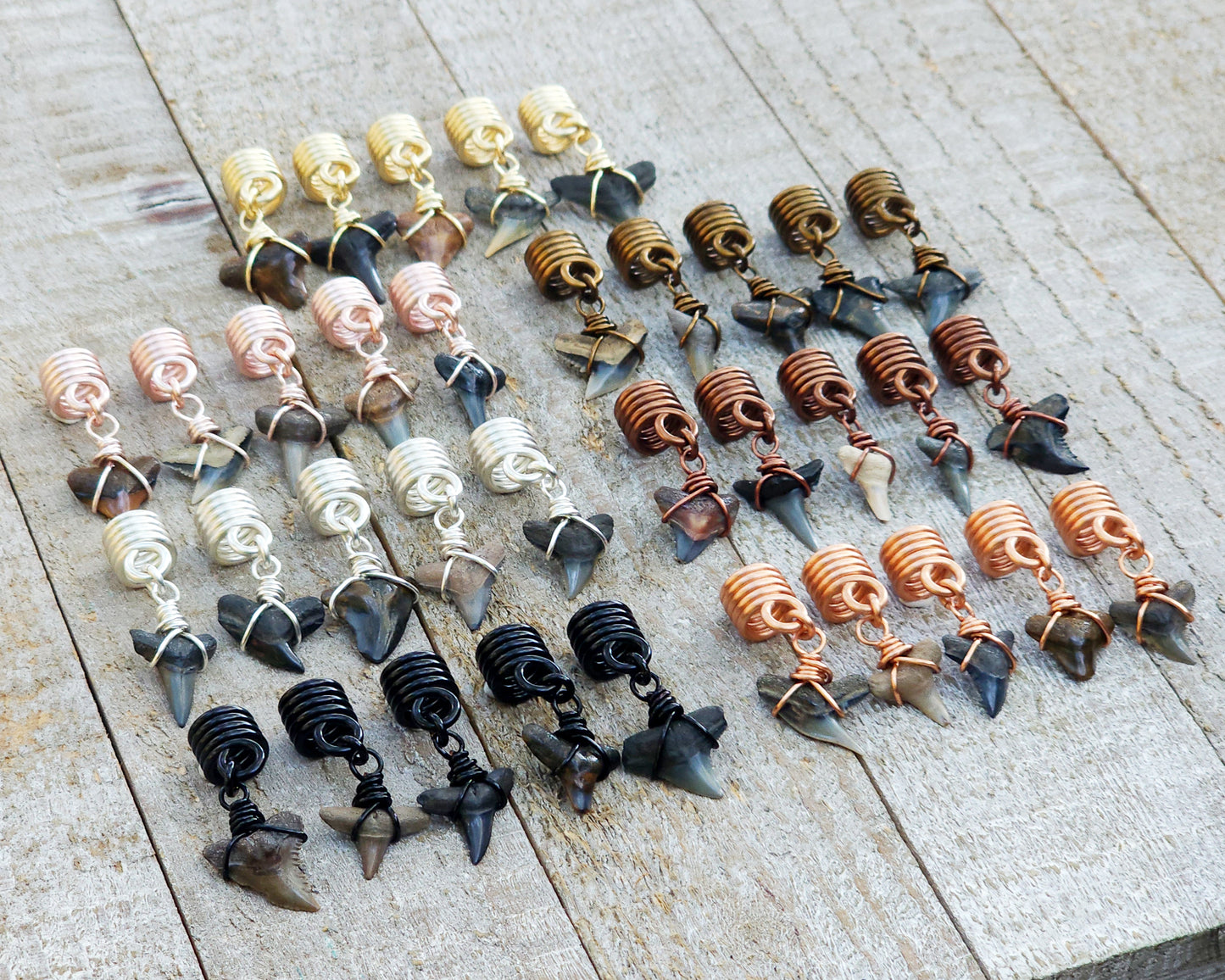 Fossilized Shark Teeth, Set of 5, Hair Jewelry