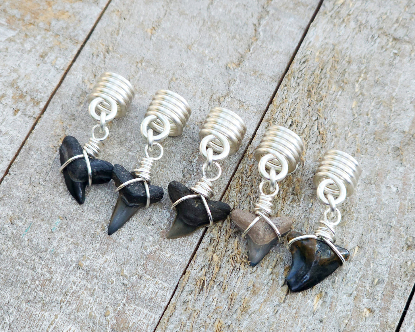Fossilized Shark Teeth, Set of 5, Hair Jewelry