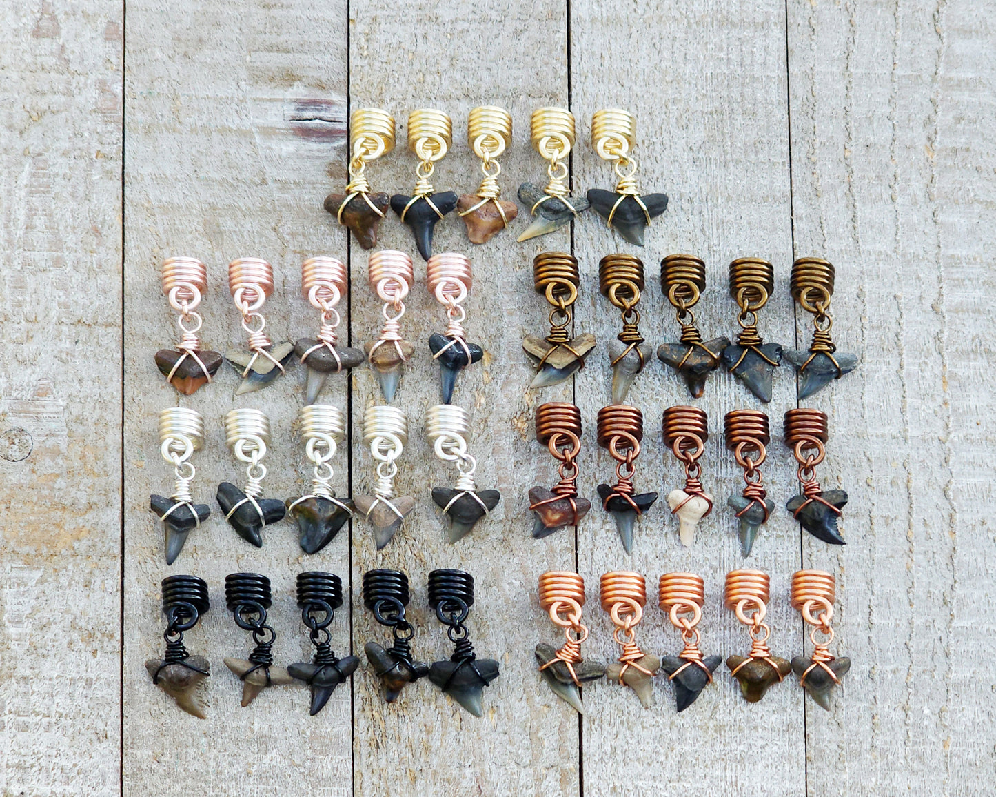 Fossilized Shark Teeth, Set of 5, Hair Jewelry