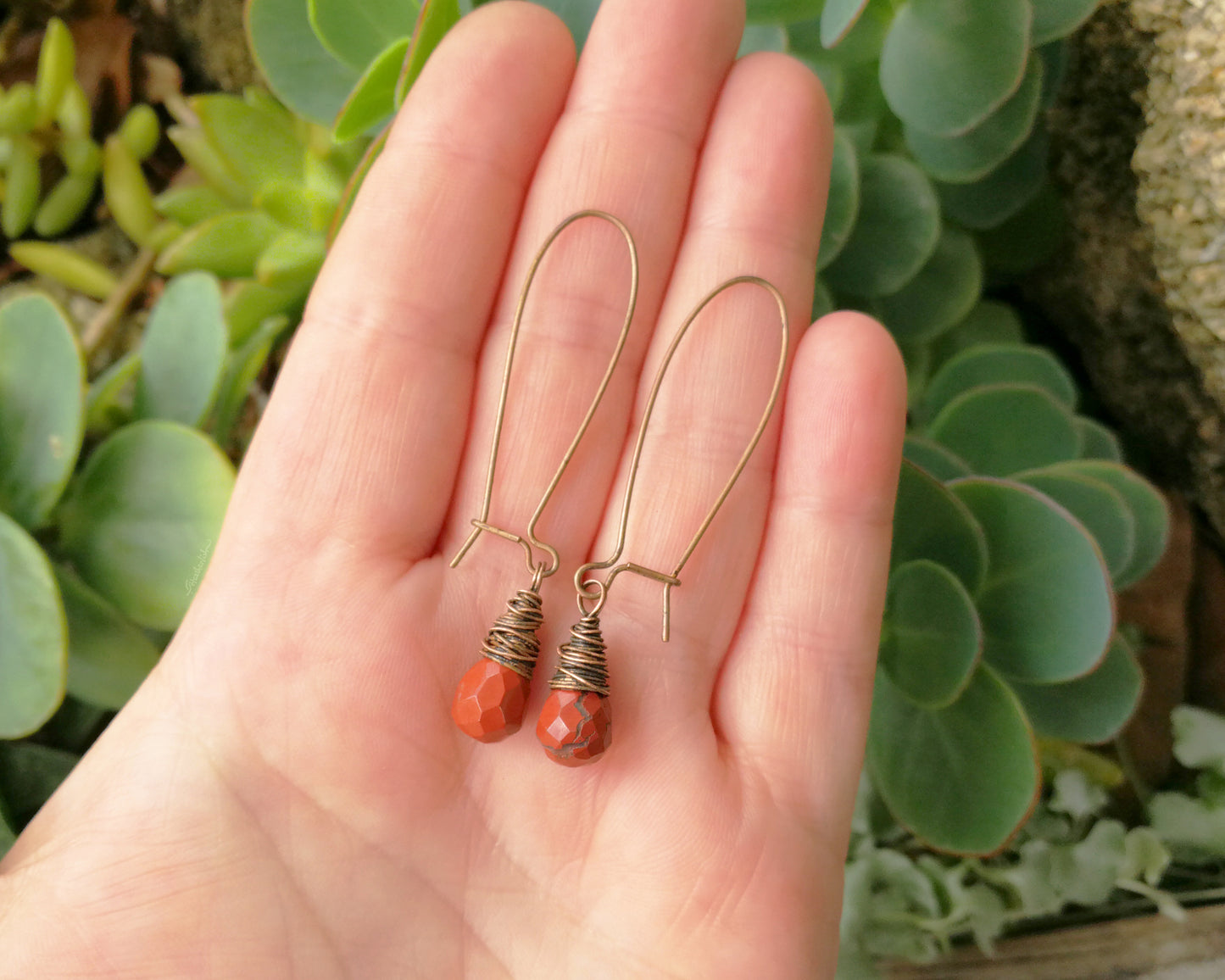 Red Jasper Earrings, Oxidized Copper