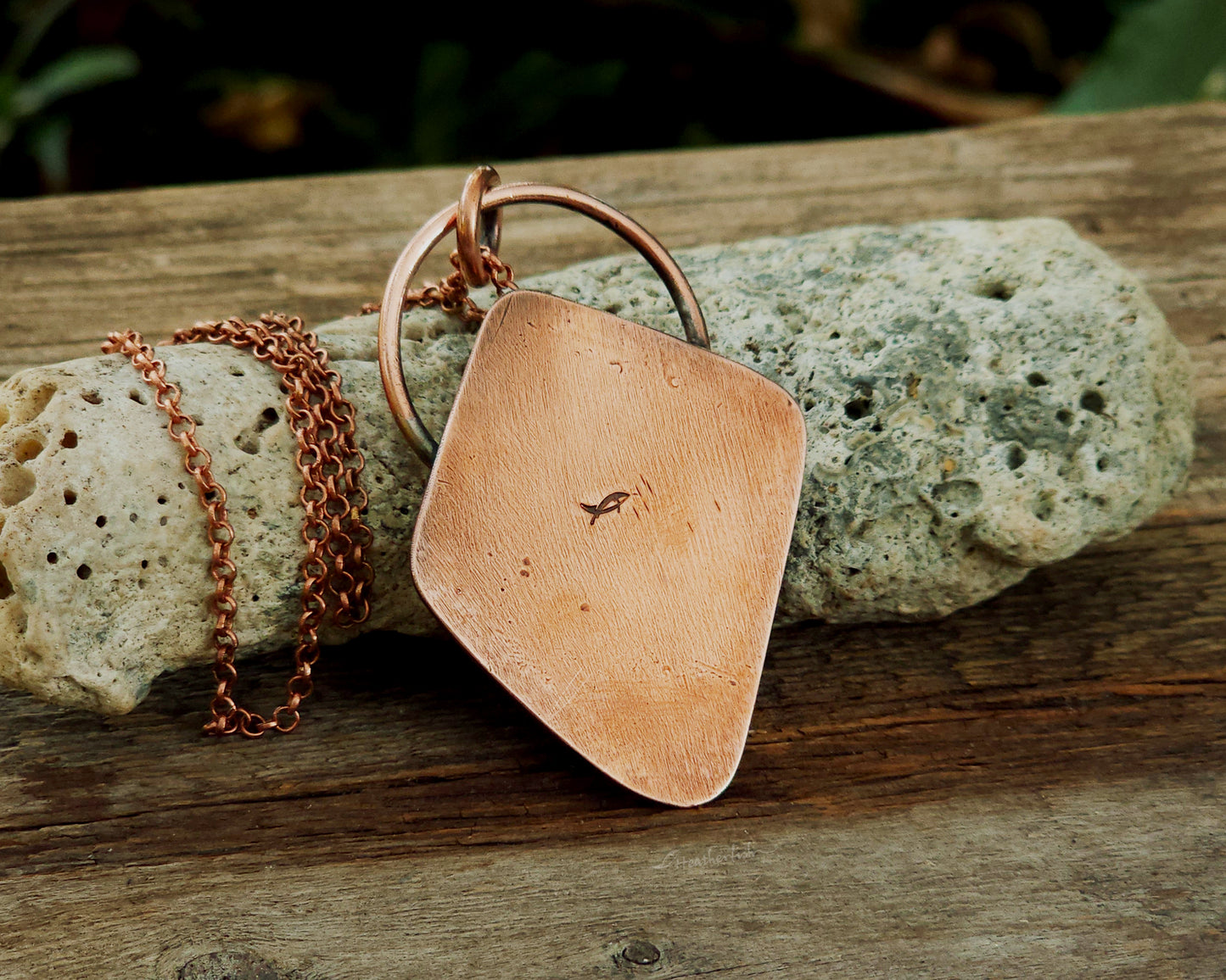 Asymmetrical Malachite Chrysocolla Copper Pendant