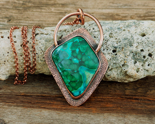Asymmetrical Malachite Chrysocolla Copper Pendant