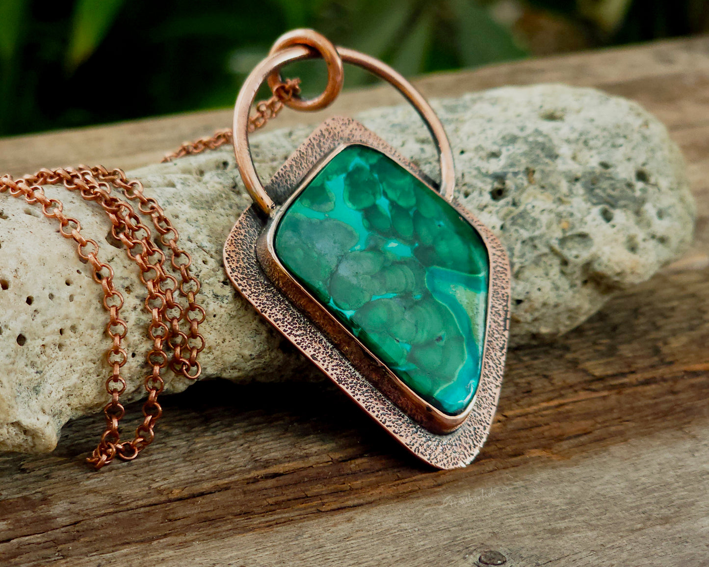 Asymmetrical Malachite Chrysocolla Copper Pendant