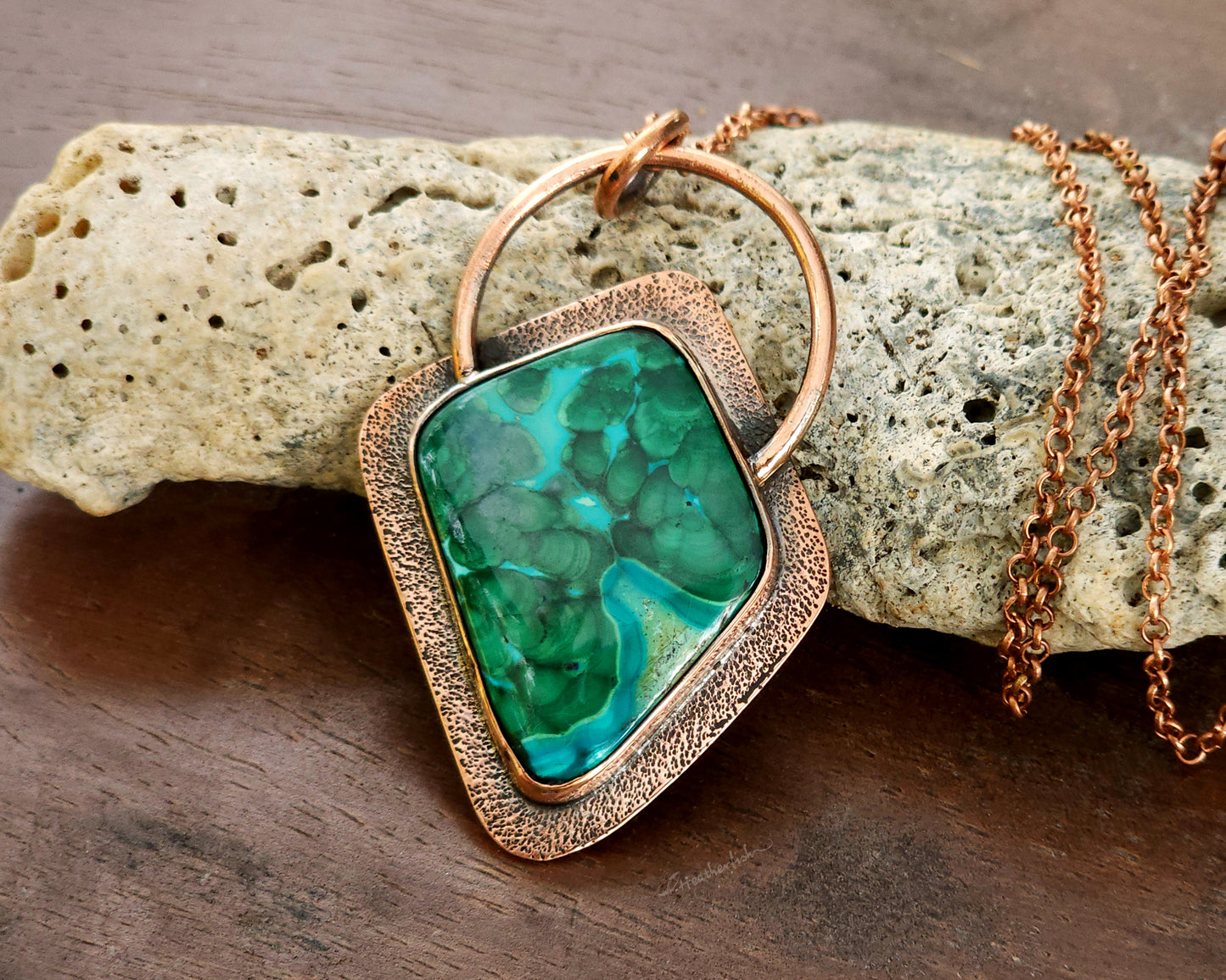 Asymmetrical Malachite Chrysocolla Copper Pendant