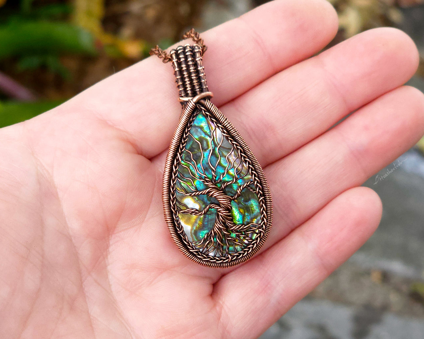 Tree of Life Pendant, Copper, Abalone