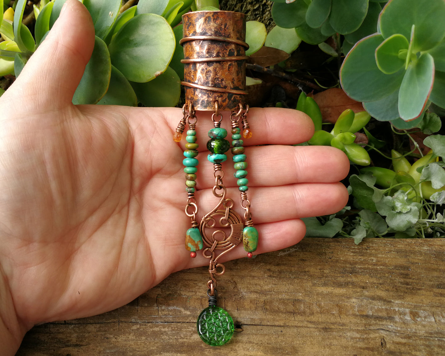 Recycled Bottle Glass Turquoise Copper Cuff