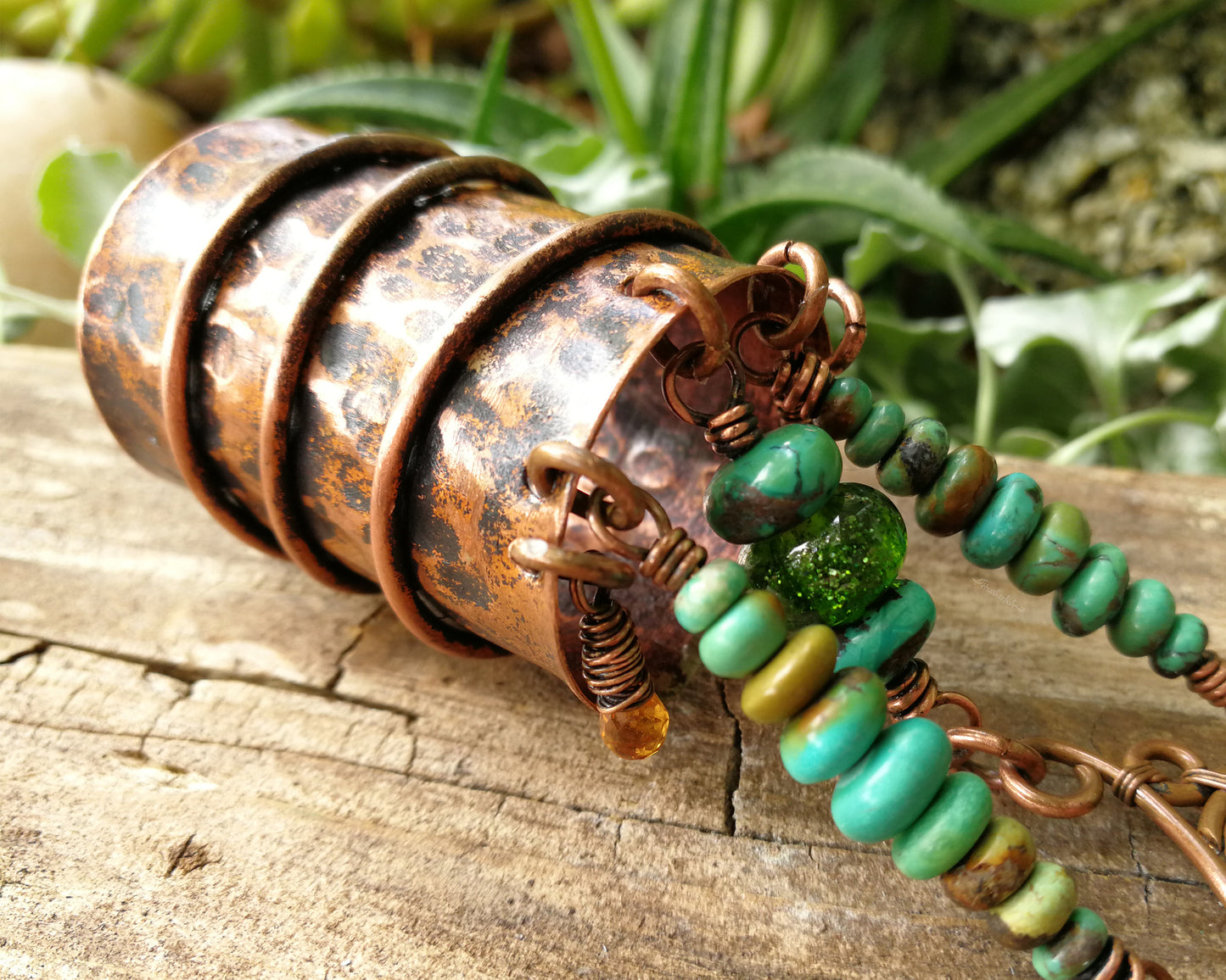 Recycled Bottle Glass Turquoise Copper Cuff