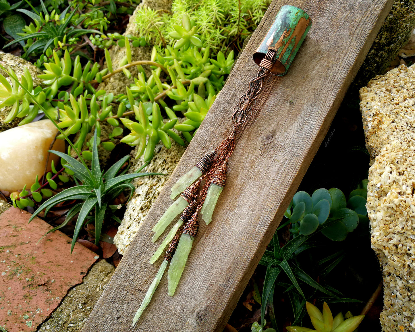 Green Patina, Kyanite, Large Hair Cuff