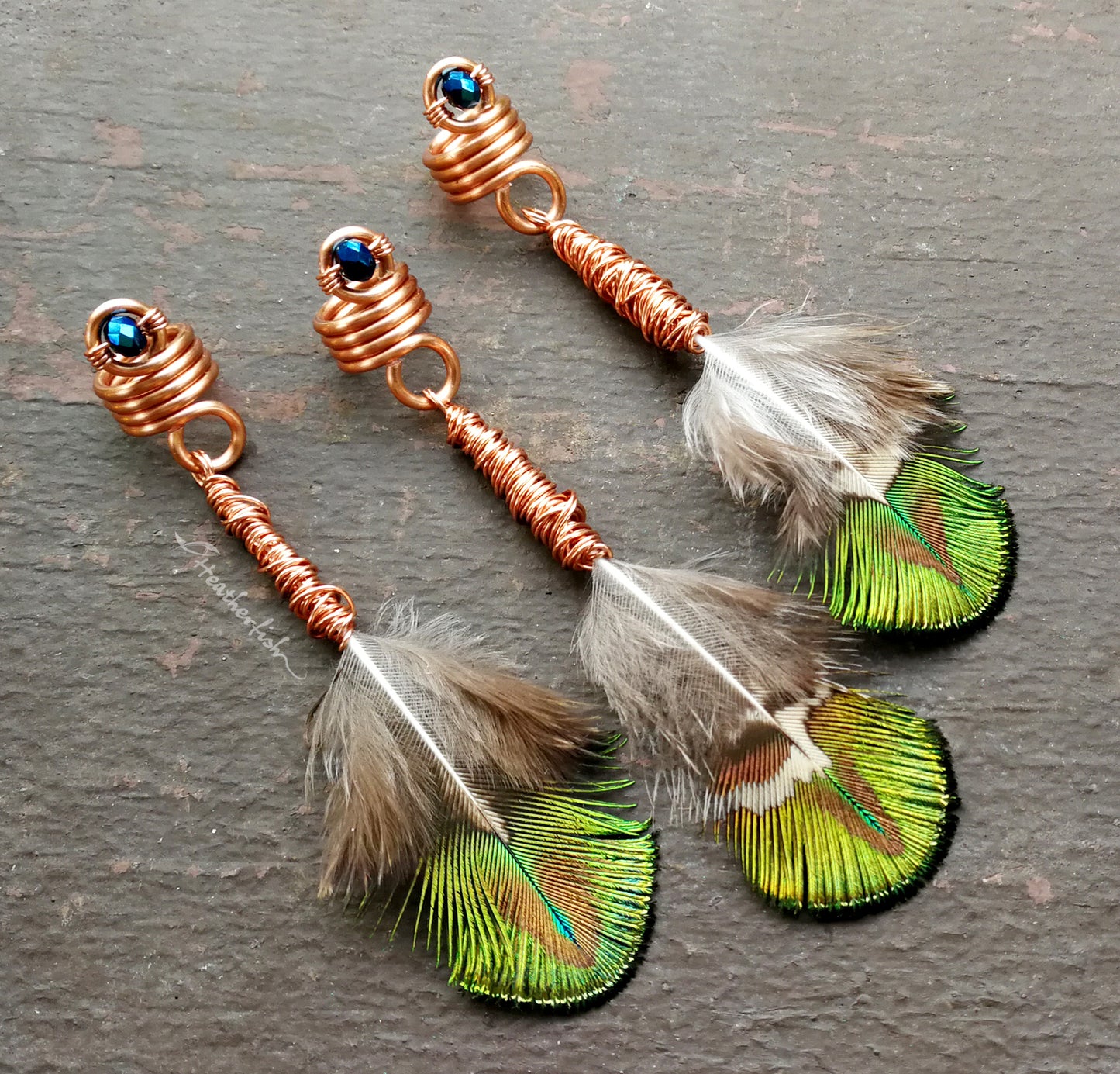 Peacock Feather Loc Beads, Set of 3