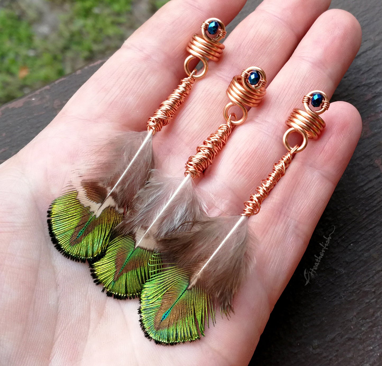 Peacock Feather Loc Beads, Set of 3