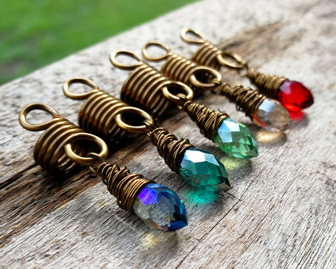 A close up view of Rainbow Loc Beads Set of 5 in a row.