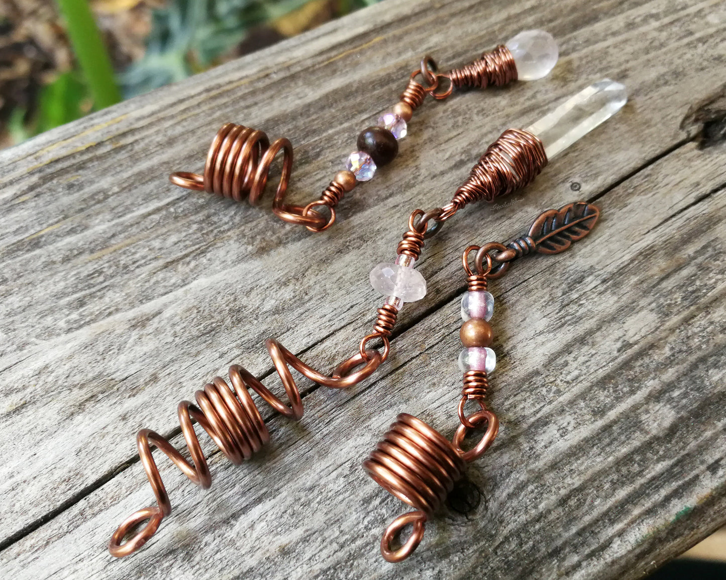 A top view of Rose Quartz Loc Beads Set of 3.