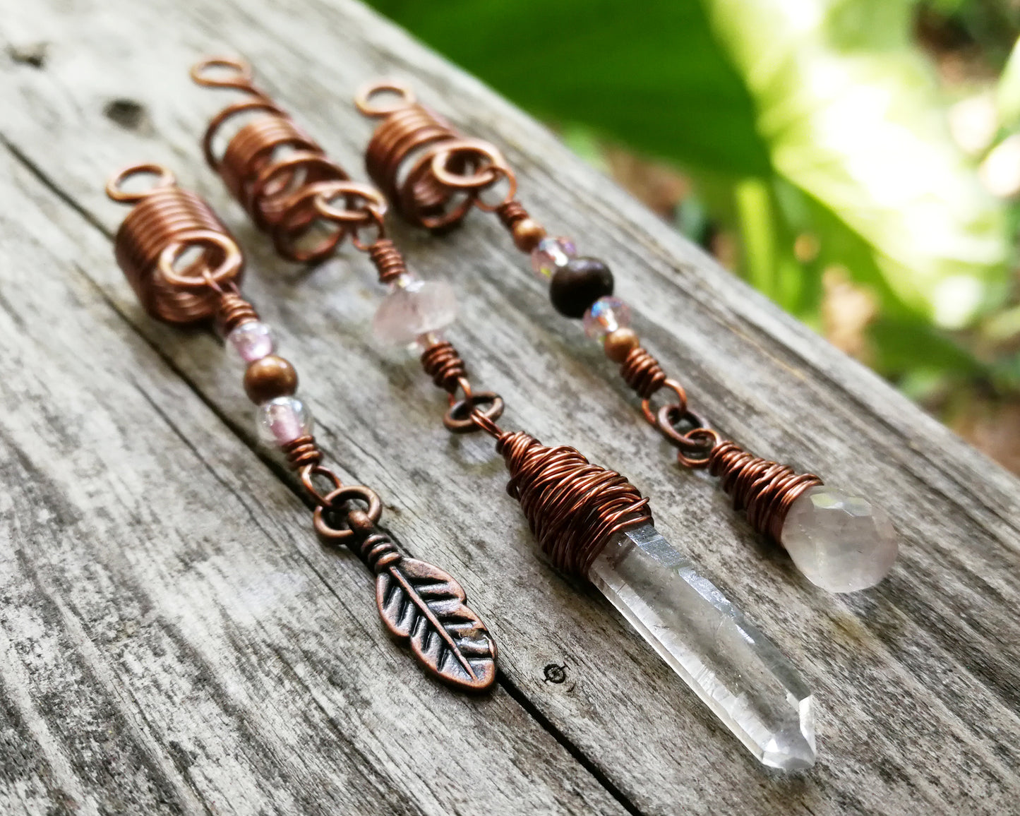 A close up view of Rose Quartz Loc Beads Set of 3.