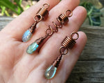 A top view of Labradorite Dread Beads Set of 3 in hand.