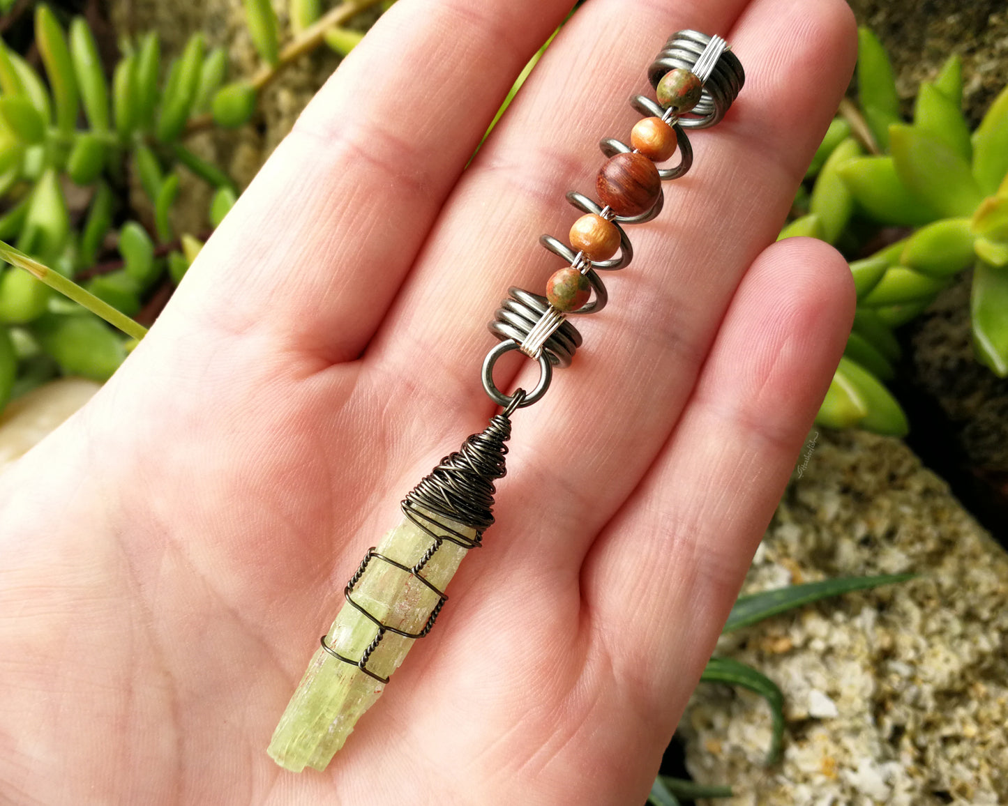 Green Kyanite, Hematite Dread Bead