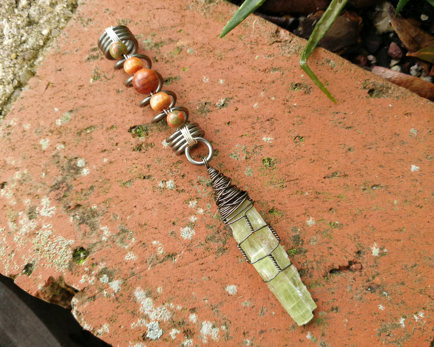 Green Kyanite, Hematite Dread Bead