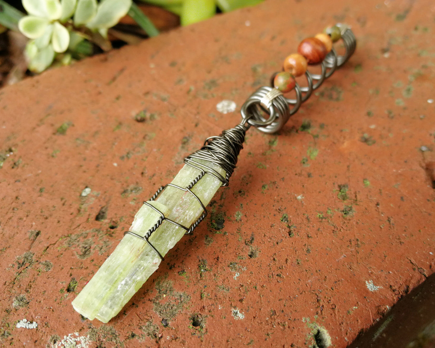 Green Kyanite, Hematite Dread Bead