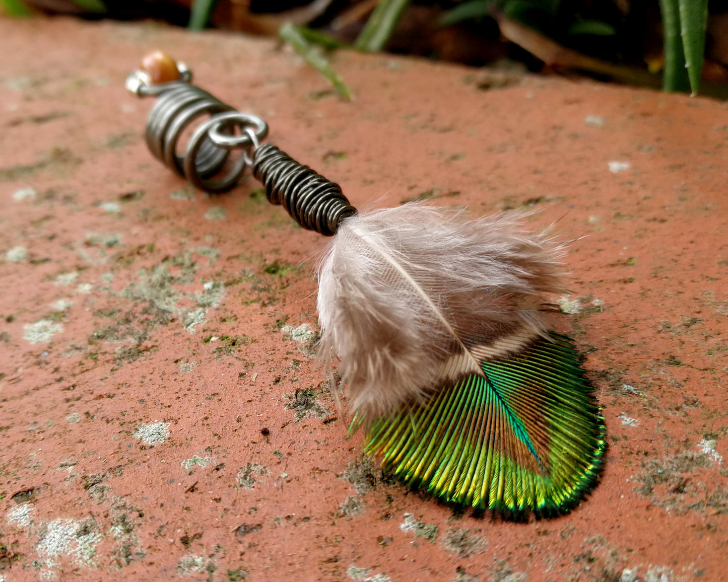 Peacock Feather, Hematite Loc Bead