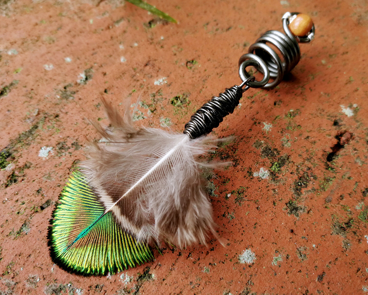 Peacock Feather, Hematite Loc Bead