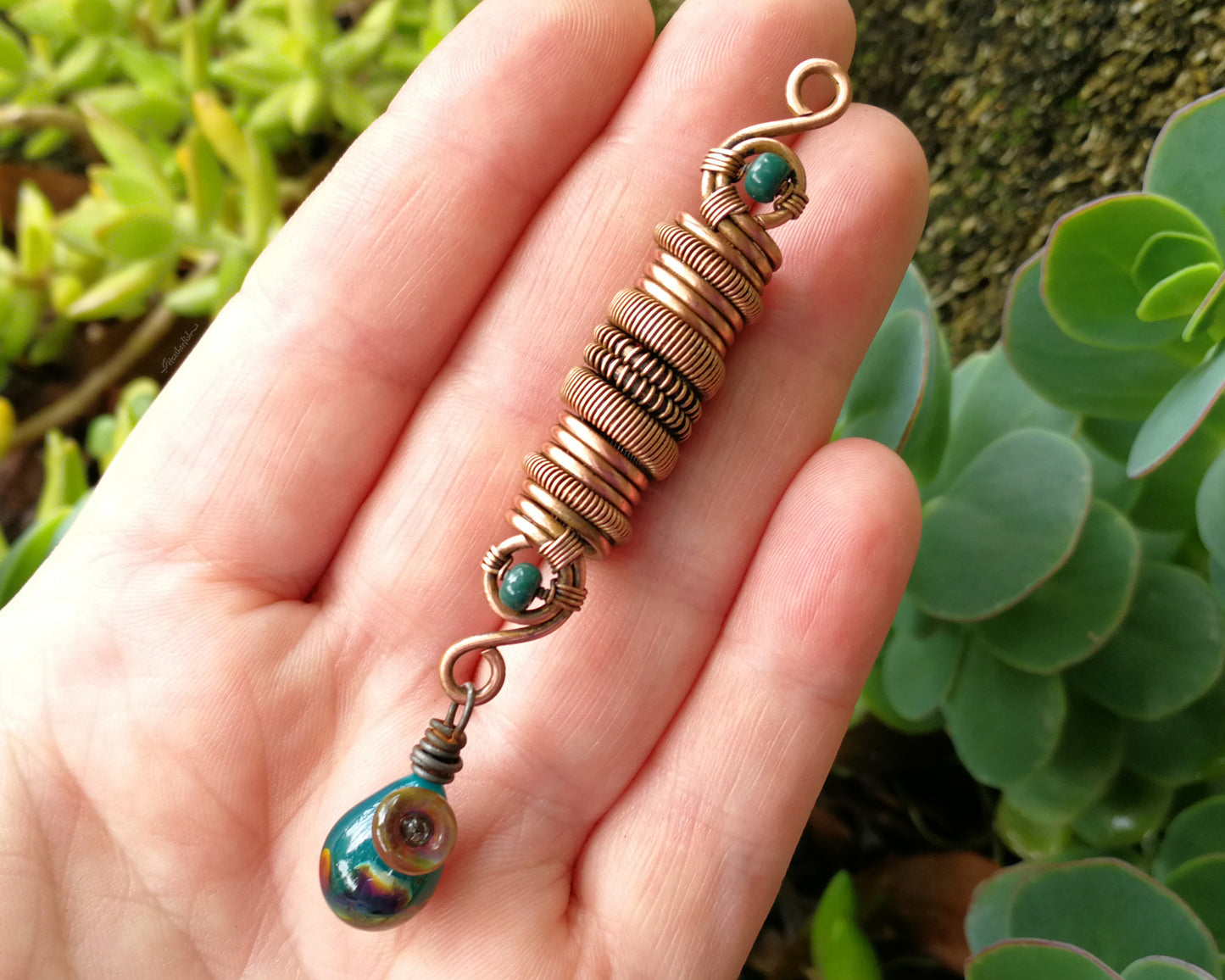 Raku Teal Glass Dread Bead