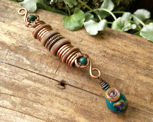 Raku Teal Glass Dread Bead