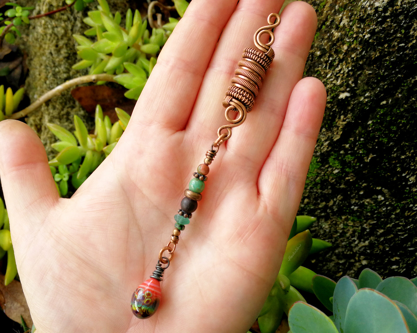 Raku Coral Glass Dread Bead