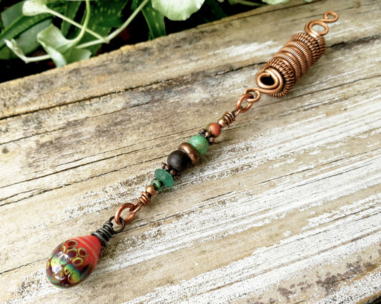 Raku Coral Glass Dread Bead