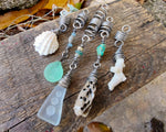 Carved Sea Glass, Silver Set of 5 Loc Beads