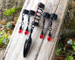 Black Onyx, Red Glass Loc Beads, Set of 5